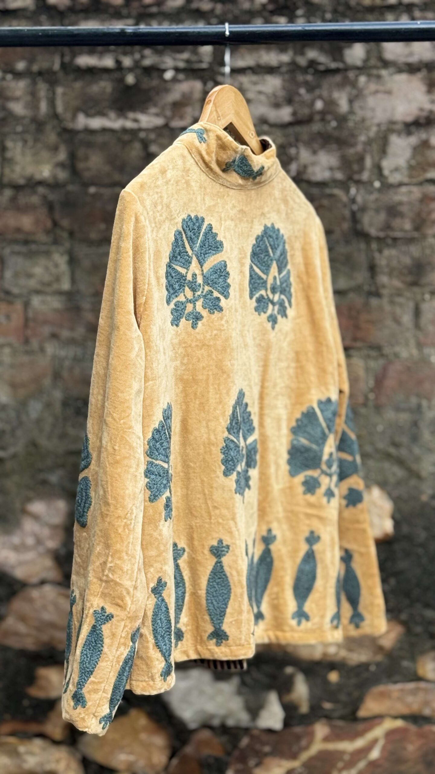 Womens Orange Velvet Embroidered Jacket with Floral Design