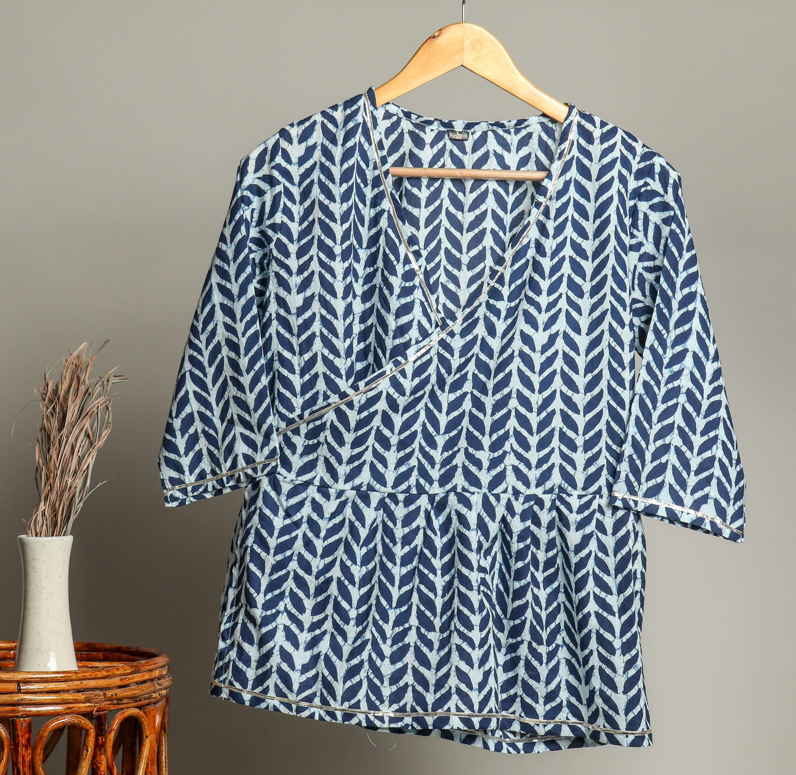 Handmade Block Print Cotton for Women ? Ethnic Floral Printed Top with Long Sleeves