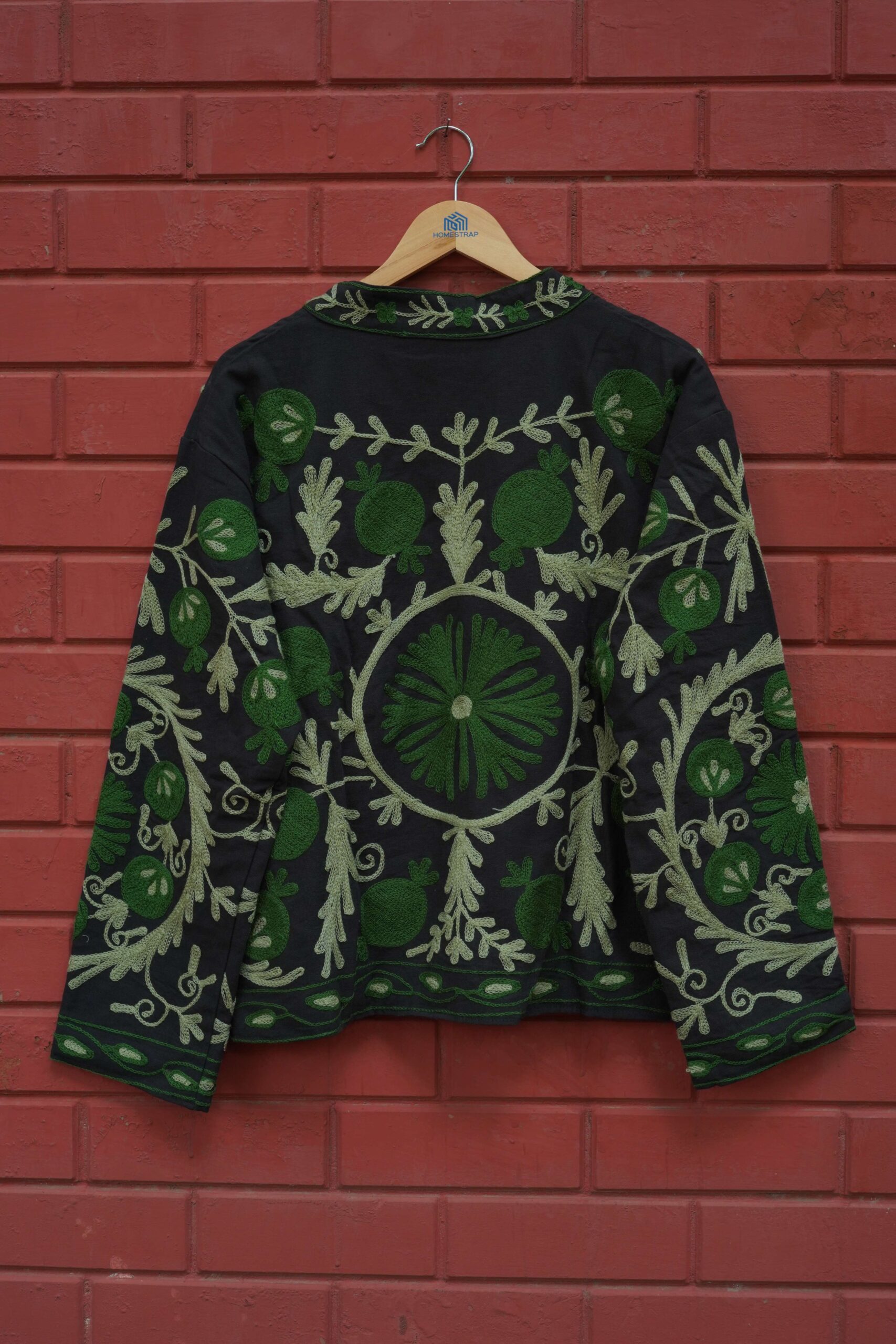 Womens Black Velvet Embroidered Jacket with Floral Design - Image 4